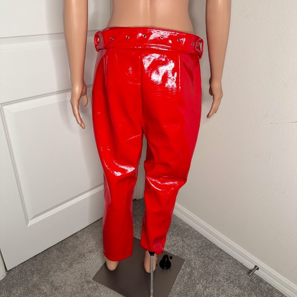 Label Rail X Sophia Hadjipanteu Red Patent Leather pants  with belt in size 14. - Picture 7 of 12